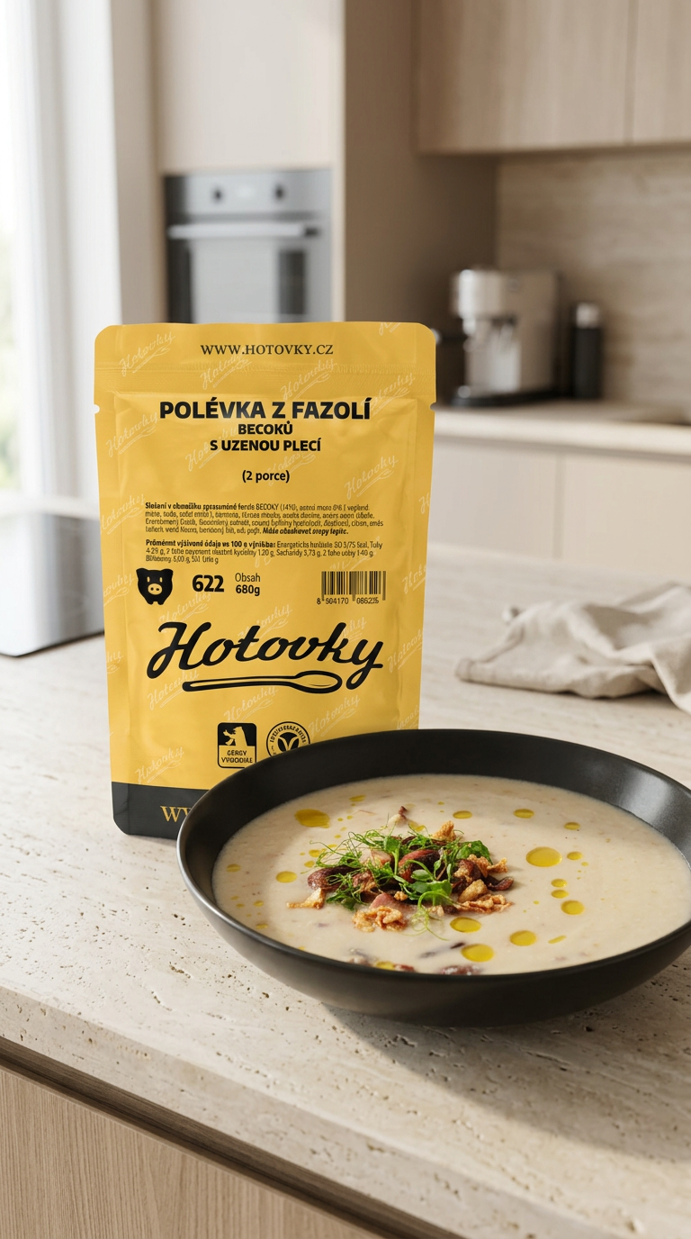 Fazolová polévka z velkých fazolí becoků